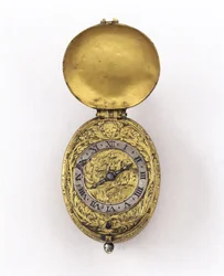 Oval kant escapement klocka, c.1630 (silver och förgylld metall)